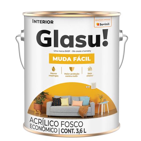 166433_2 Tinta Acrílica Econômica Fosco 3,6l Muda Fácil - Glasu!
