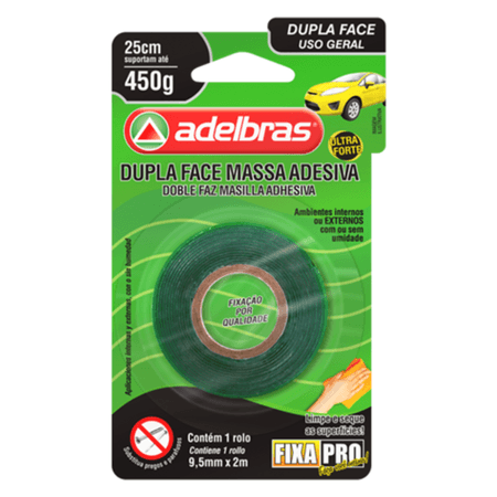 Fita Dupla Face Massa Acrílica 200 12mmX2m - Adelbras - Transparente