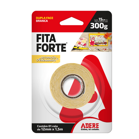 Fita Forte Dupla Face Decoração & Artesanato 12mm X 1,5m - Adere - Branca
